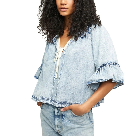 Free People Ainsley Denim Top - Picture 1 of 5